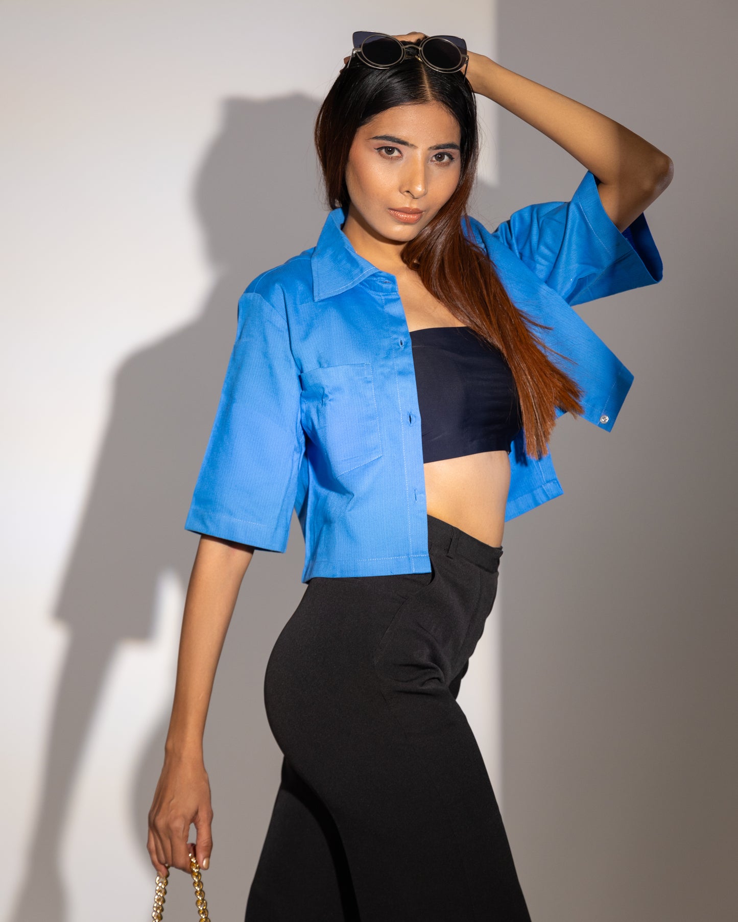 Aqua Asymmetric Cropped Shirt