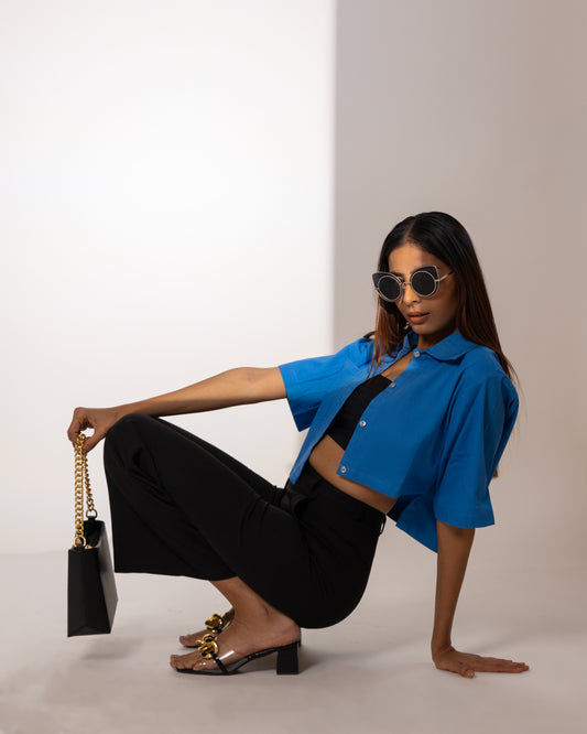Aqua Asymmetric Cropped Shirt