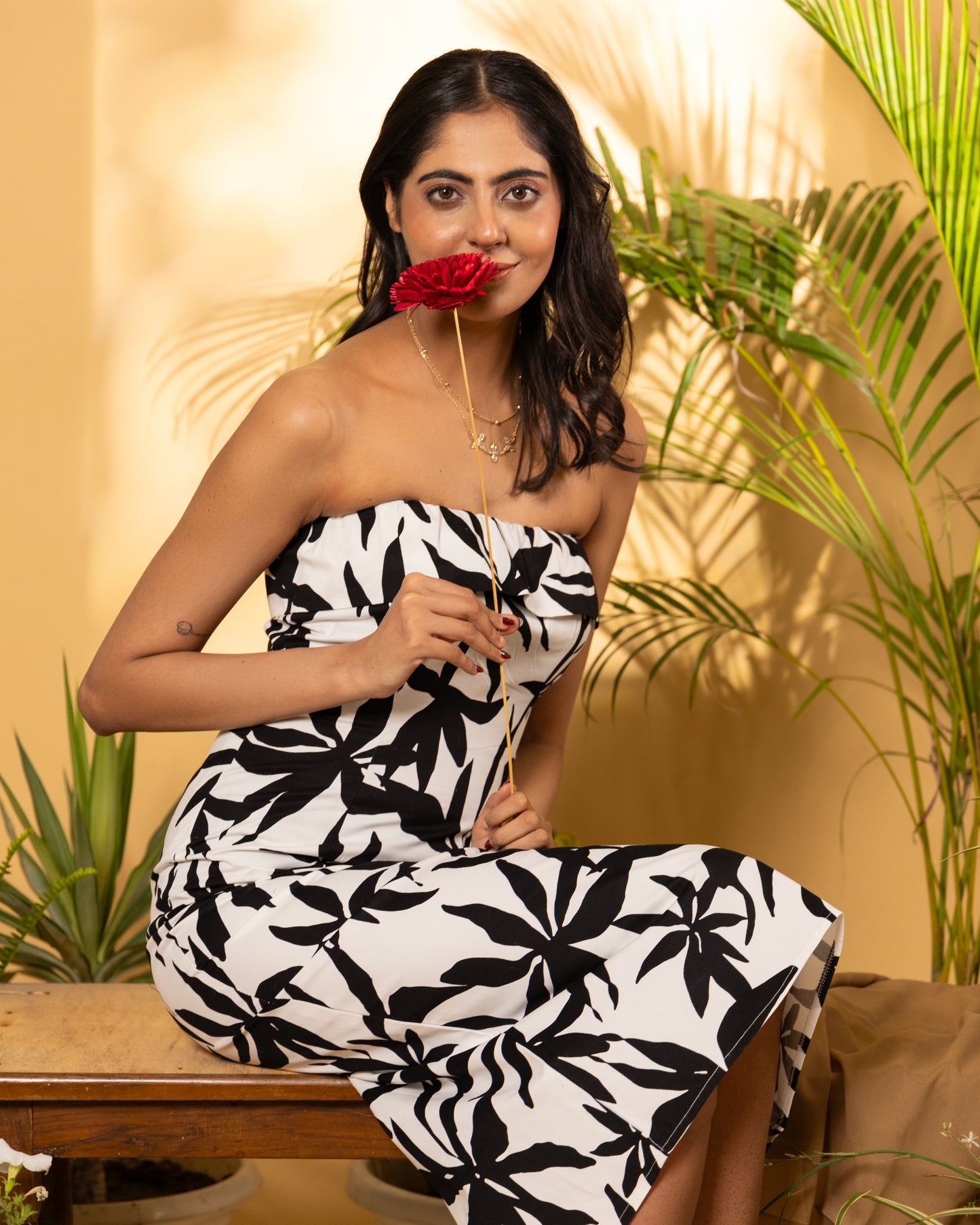 Monochrome Muse Tube Midi Dress