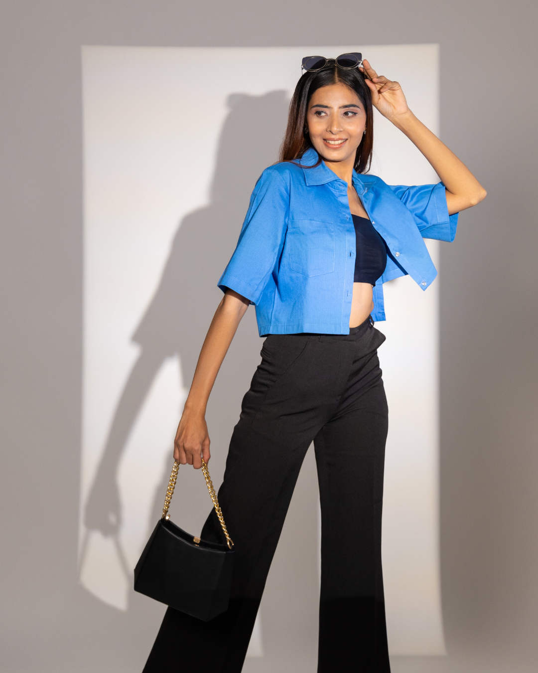 Aqua Asymmetric Cropped Shirt