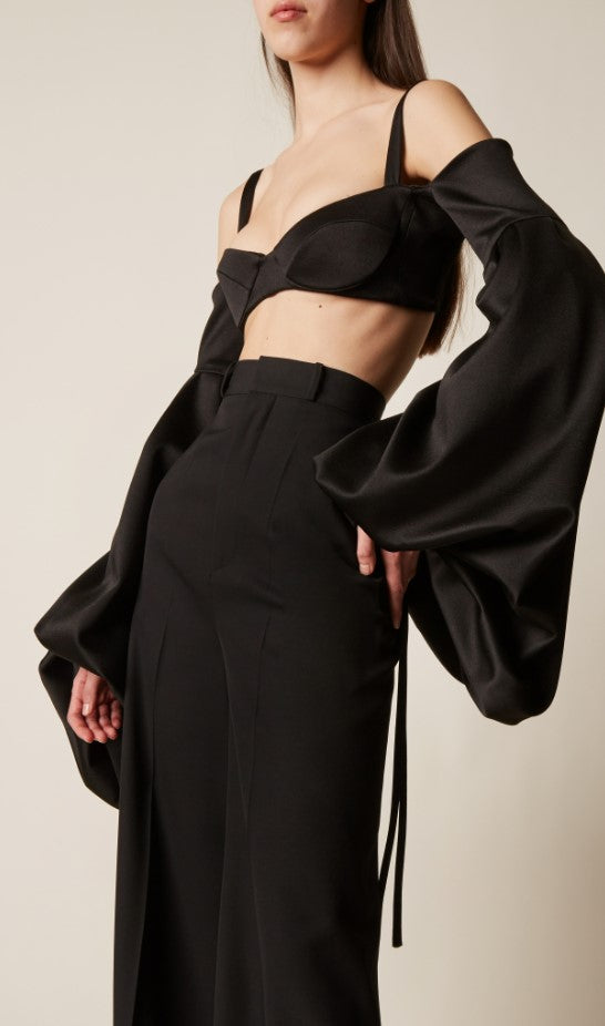 Black High-Rise Tailored Wide Leg Trousers