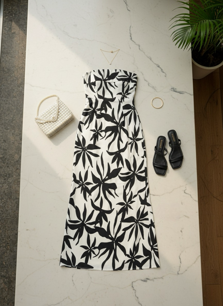 Monochrome Muse Tube Midi Dress