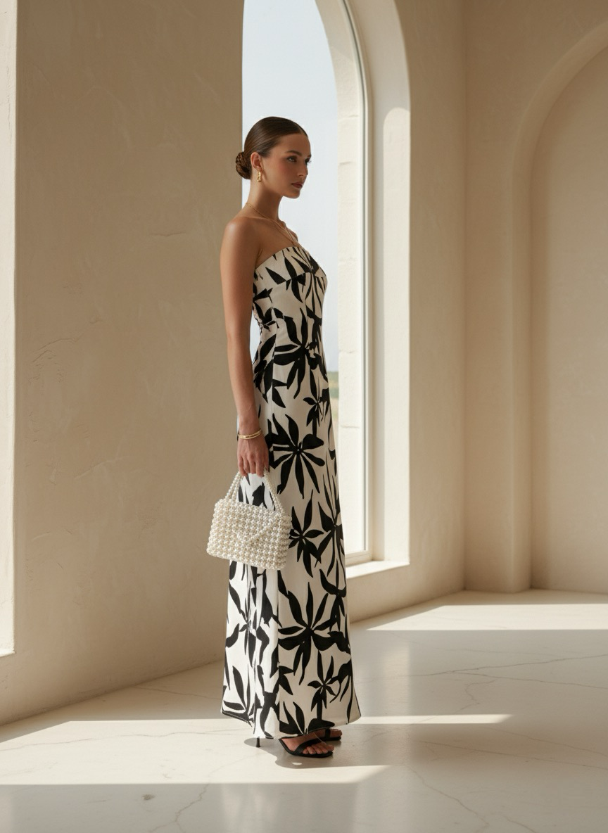 Monochrome Muse Tube Midi Dress