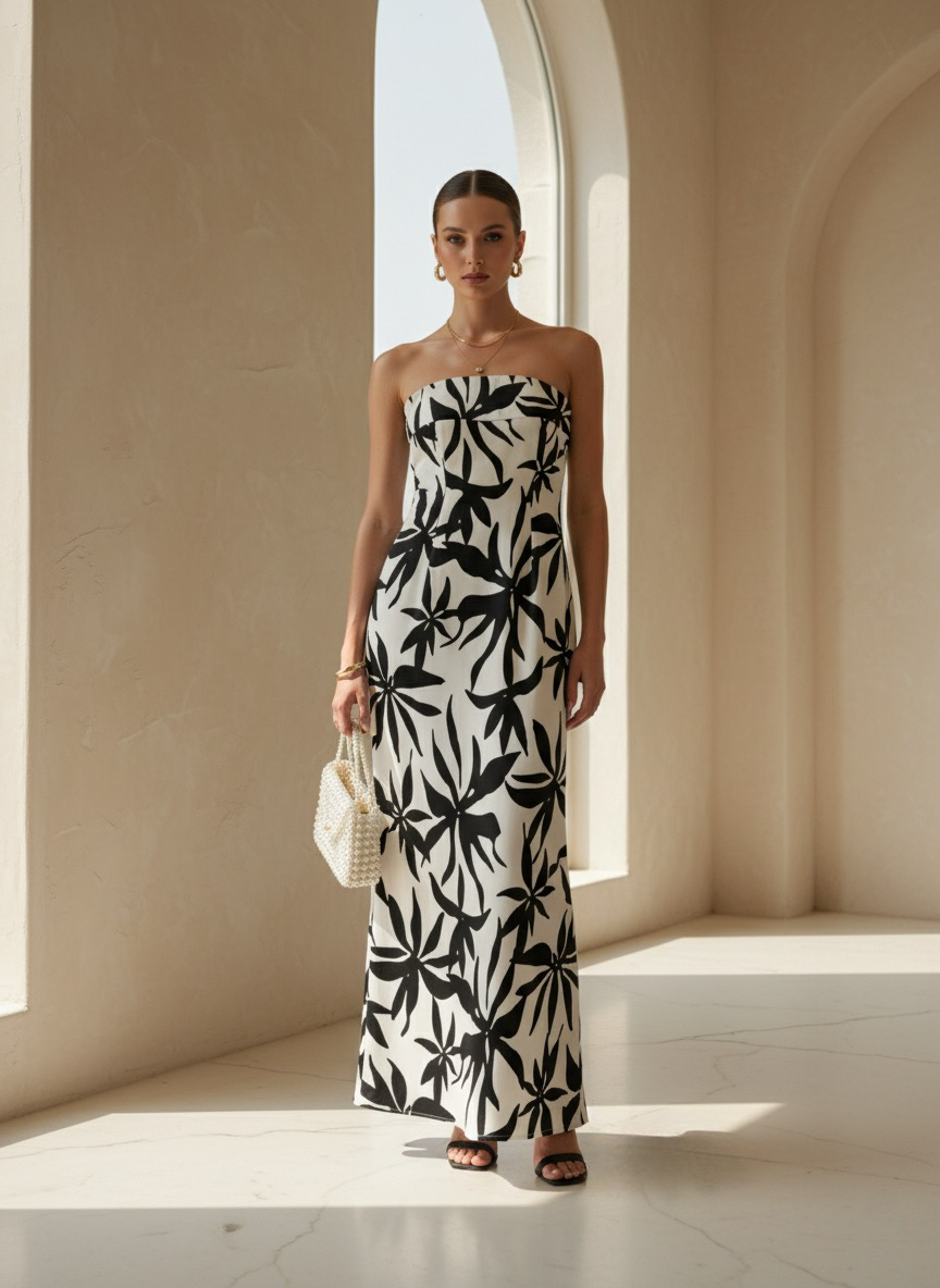 Monochrome Muse Tube Midi Dress