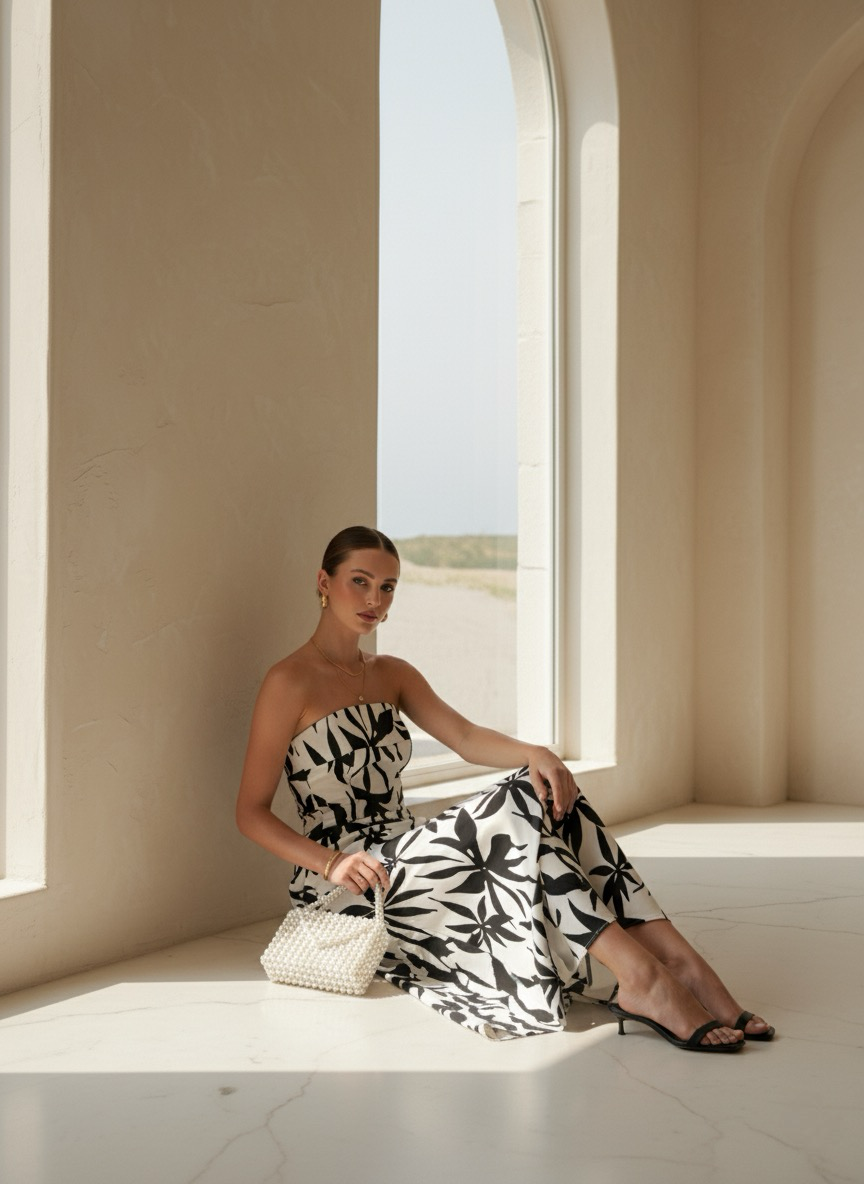 Monochrome Muse Tube Midi Dress