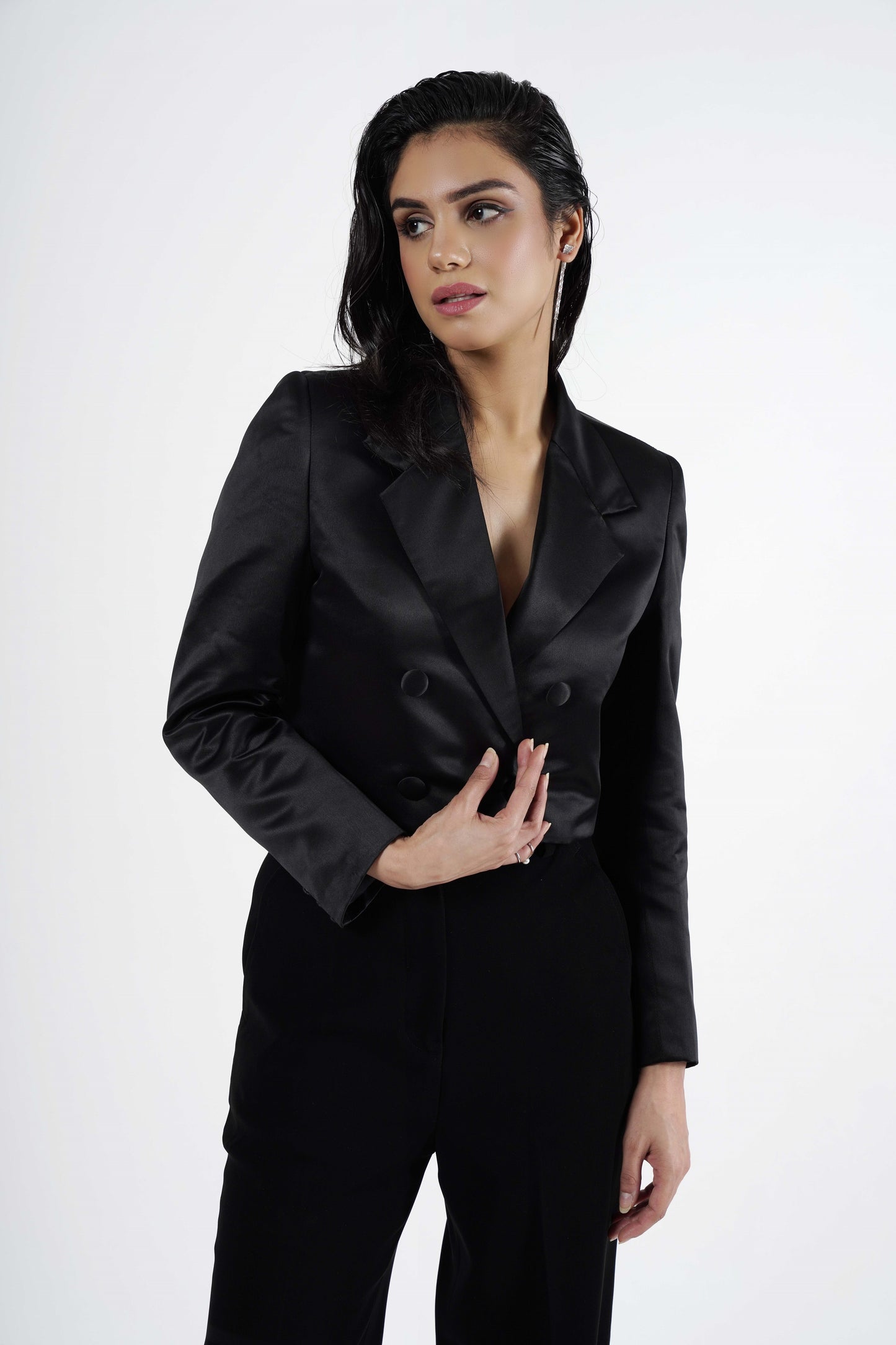 Satin Detail Cropped Blazer