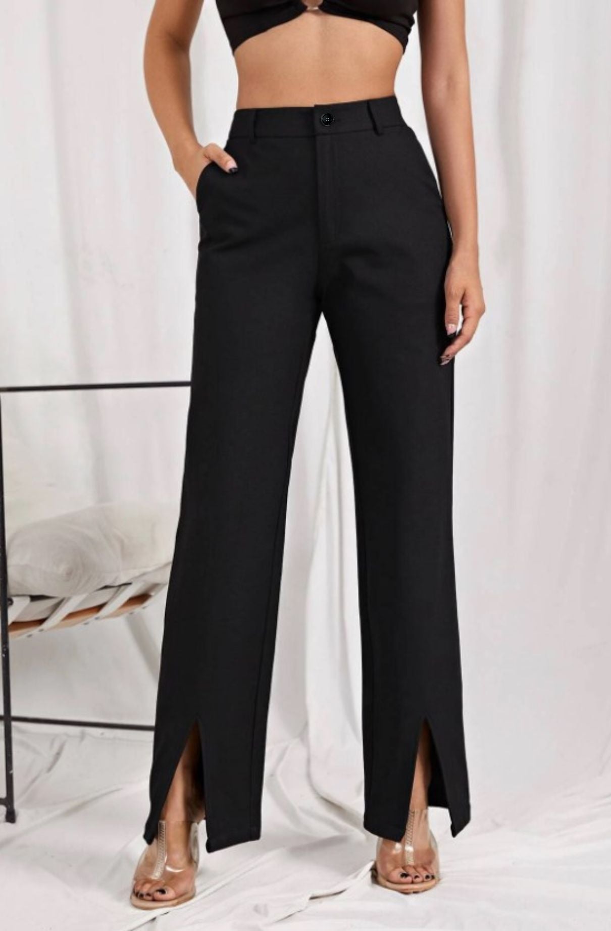 Solid Black Split Trousers