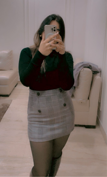 Double Breasted Checked Blazer and Skirt Coord Set