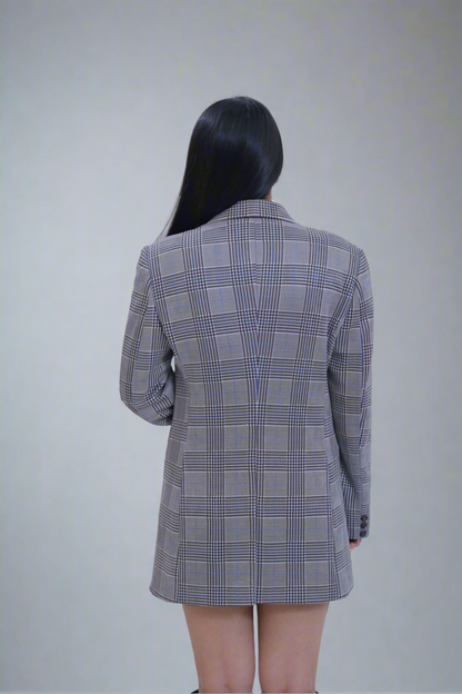 Double Breasted Checked Blazer and Skirt Coord Set