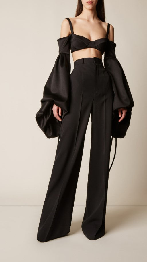 Black High-Rise Tailored Wide Leg Trousers