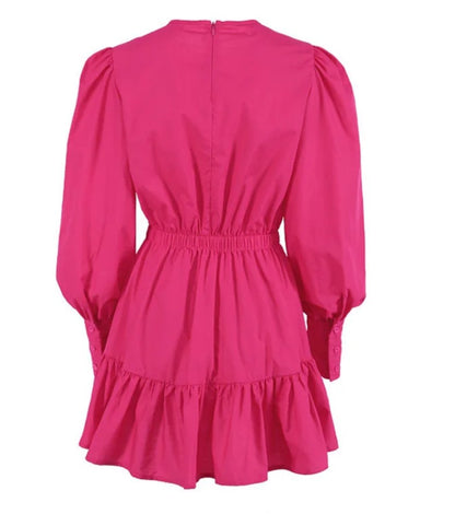 Vibrant Long Sleeve Flounce Hem Mini Dress